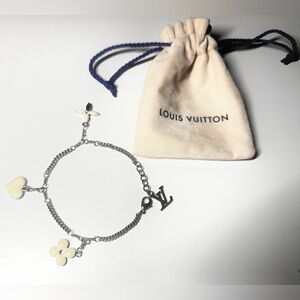 💯% Authentic Louis Vuitton Sweet Monogram Charm Floragram Enamel Silver Bracelet